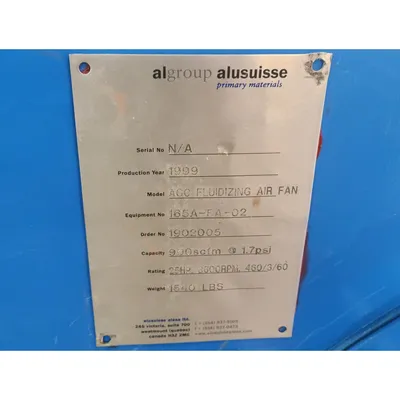 Used 25HP Alusuisse Alesa Pressure Blower Package 900 CFM @ 47" SP