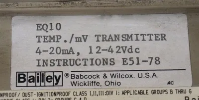 USED BABCOCK & WILCOX EQ10 TEMPERATURE TRANMITTER 12-42VDC