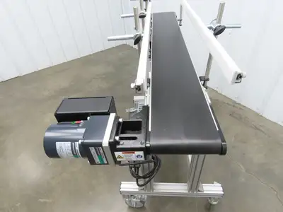 QC Industries 48"L Portable Flat Conveyor 150mm Belt 115V Variable Speed 42FPM