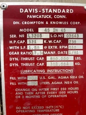 1991 DAVIS STANDARD 4.5" 30:1 EXTRUDER Extruders, High Boy 3.6" - 4.5""" | Mark One Machinery (5)