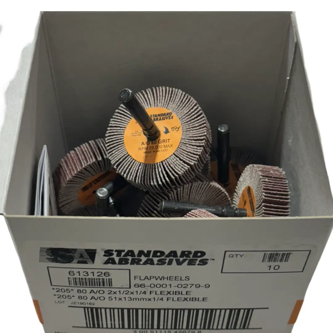 Standard Abrasives 2" x 1/2" x 1/4" Mounted Flap Wheels 80 Grit Aluminum Oxide 10 Pack