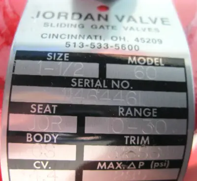 NEW Jordan Valve Model 60