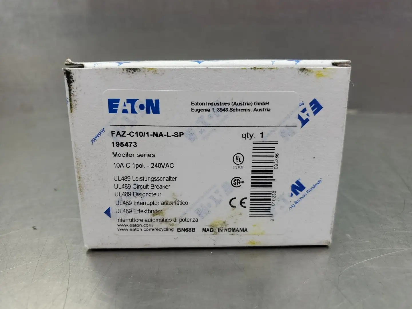 USED Eaton FAZ-C10/1-NA-L-SP CIRCUIT BREAKER, 195473, 10A, 240VAC
