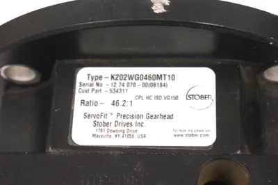 USED STOBER K202WG0460MT10 SERVOFIT GEARHEAD 46.2:1 RATIO