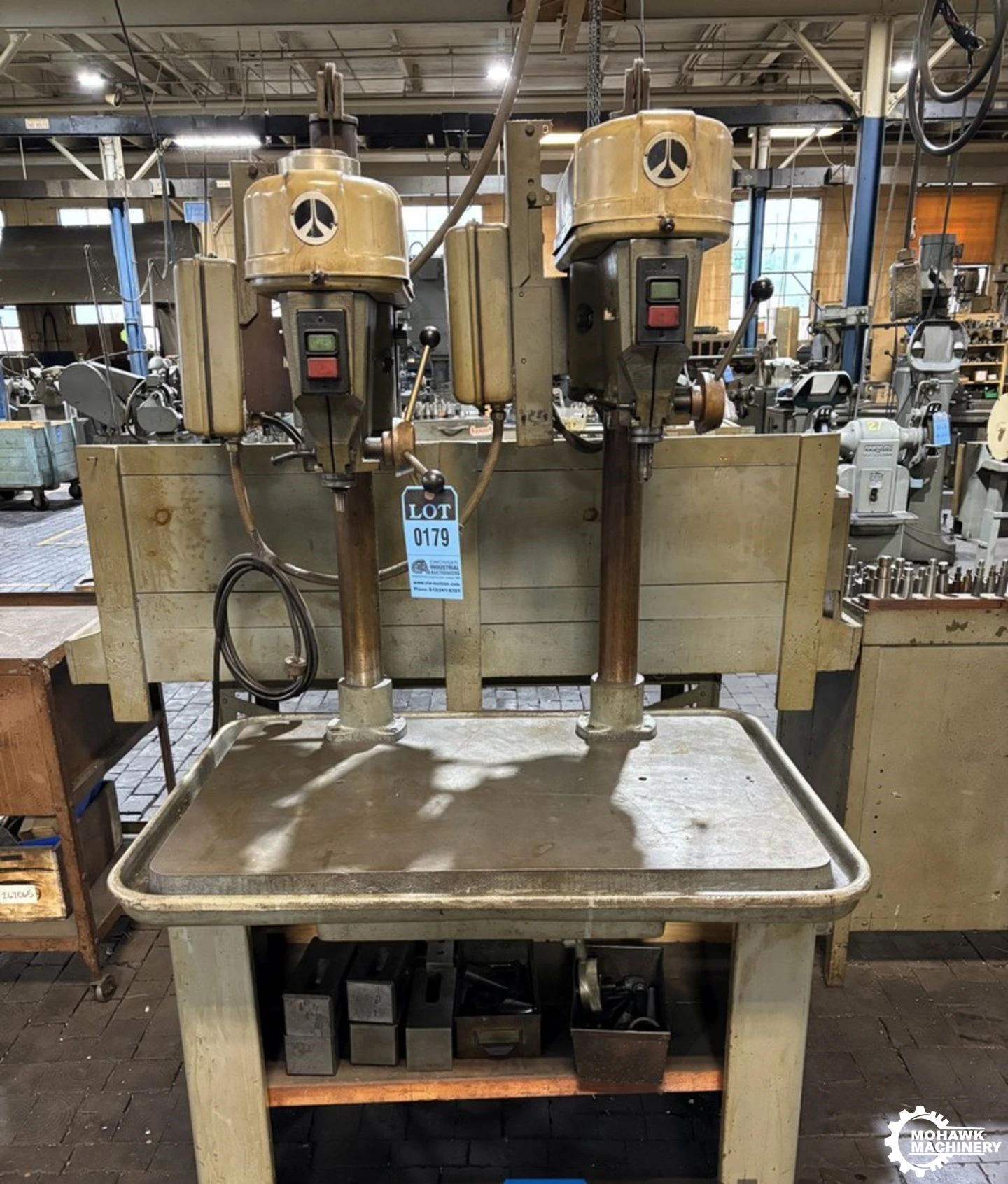 15" ROCKWELL "15-665" 2-SPINDLE MULTIPLE-SPINDLE DRILL PRESS w/MANUAL DOWN FEED