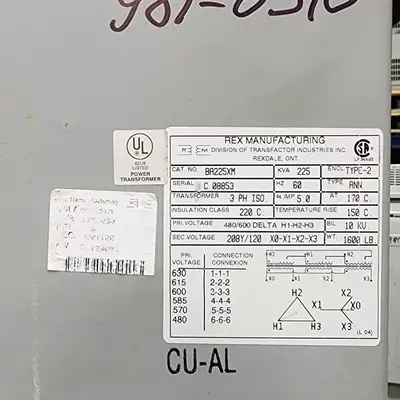 225 KVA 480V/600D to 208Y/120V 3 Phase Isolation Multi-tap Transformer