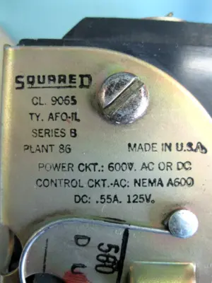 Square D CL9065 Series B 125V Overload Relay Switch Type AFO-IL E3