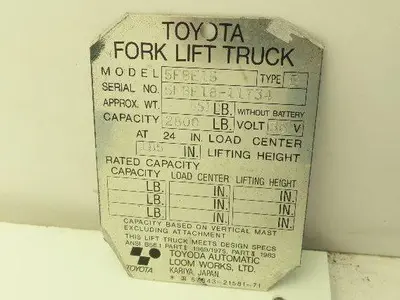Toyota 5FBE15 Hydraulic Fluid Reservoir Bracket Hose Electric Forklift
