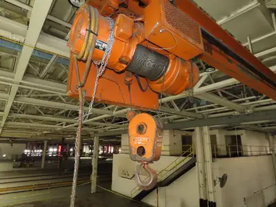Cleveland Tramrail P&H 1 Ton Single Girder Underhung Bridge Crane 45' 10" Span