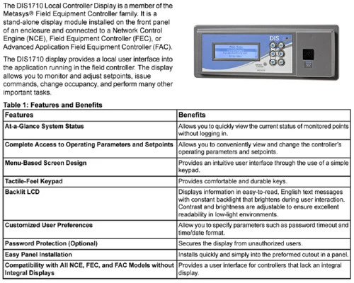 Johnson Controls MS-DIS1710-0 Metasys Local Controller Display [New]