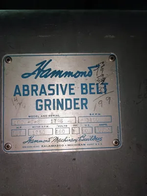 Hammond Model 1000-D-8 Abrasive Belt Grinder; S/N 1716