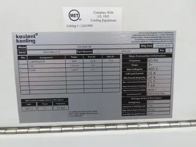 Koolant Kooling TJ Snow Dimplex Coolant Water Chiller Temp Regulator 460V 5Hp