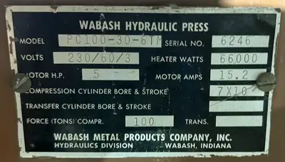 USED 1979 WABASH WABASH PC100-30-6TM PRESS