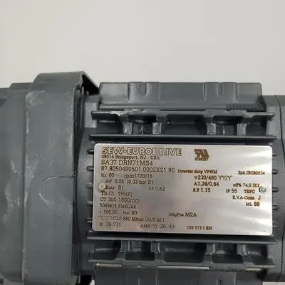 USED SEW EURODRIVE SEW EURODRIVE 3/4" BORE GEAR BOX SA37 DRN71MS4 87.8050490501.0002X21.90 & MOTOR