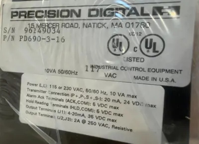 NEW PRECISION DIGITAL PD690-3-16 UNIVERSAL PROCESS METER 115/230 PD690316