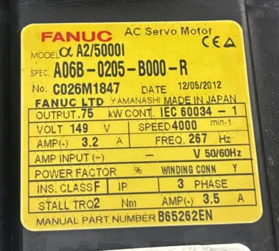 Used FANUC A06B-0205-B000-R Servo Motors California US | Davliegogo LLC #1708257