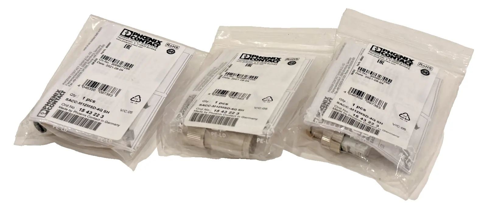 LOT OF 3 PHOENIX CONTACT SACC-M12MSD-4Q SH DATA CONNECTOR SACCM12MSD4QSH