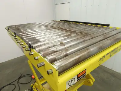 1000LB Scissor Lift Table 64" Travel 38x60" Gravity Roller Conveyor Top 3Ph
