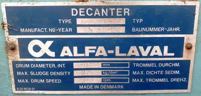(2) Alfa-Laval AVNX 5060B-31G decanter centrifuges, 316SS.