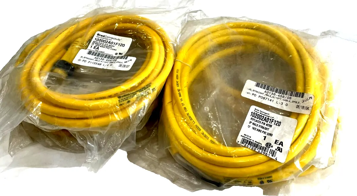 NEW WOODHEAD 102002A01F120 12' CABLE 2 POLE 600V 13 AMP LOT OF 6