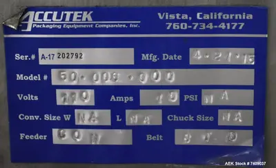 Used ACCUTEK 50-006-000 Cappers - Pluggers - Fitments Illinois US | Aaron Equipment #1341505