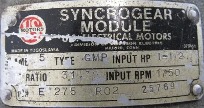 USED US MOTORS P63CDC-2824 MOTOR 1-1/2HP 230/460V 1730RPM EI88 RATIO 31.39