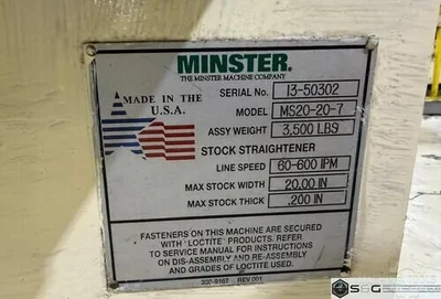 Used 1996 MINSTER MR10-20D / MS20-20-7 / MEF4-20 Coil Feed Lines Michigan US | S & G Press and Machinery Sales #1389600