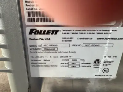 59-0042 Follett LLC, HCC1010AVS Chewblet Ice Maker
