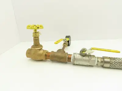 1"x 32" Stainless Braided Flex Hose 1"npt Globe Valve o2 Gauge Assembly