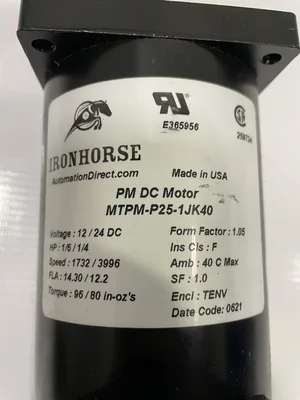 Ironhorse MTPM-P25-1JK40 PM DC Motor 1/6 1/4HP 1732/3996RPM 12/24VDC