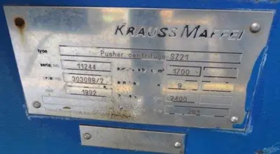 (2) Krauss-Maffei SZ 21 single-stage pusher centrifuges, SS.