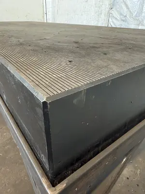 50" X 124" DRILLED & TAPPED STEEL LAYOUT TABLE W/ STAND. STOCK # 0667025.