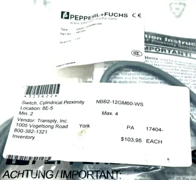 NEW PEPPERL+FUCHS NBB2-12GM60-WS PROXIMITY SENSOR 085292 NBB212GM60WS