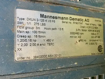 Used 1998 DEMAG DKUN 2125 K V3 F6 Material Handling (misc) Ohio US | HGR 24 #1543224