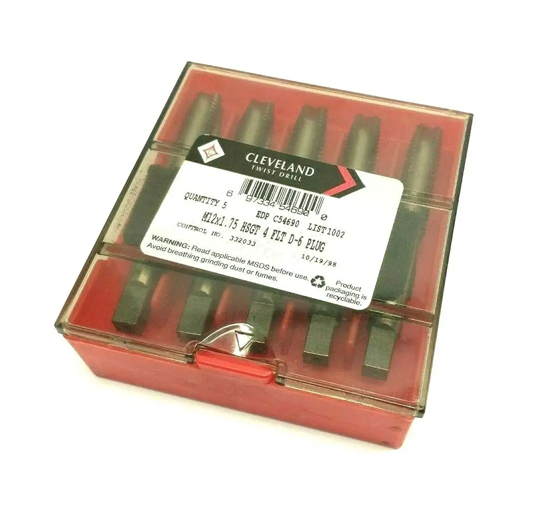 New | in-Stock Cleveland Plug Hand Tap HSS Straight 4-Flute D-6 M12x1.75 PACKAGE OF 5 HSS/Cobalt Taps Michigan US | Maverick Industrial Sales #1391744