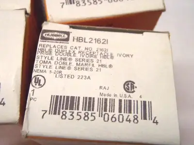 USED HUBBELL IVORY DUPLEX RECEPTACLE SERIES 21 223A NEMA 5-20R