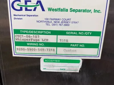 Westfalia CTC 1-06-107 lab clarifier centrifuge, 316SS.