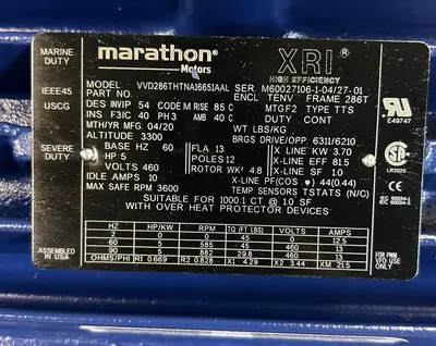 New | in-Stock MARATHON MOTORS VVD286THTNA16651AAL Motors (misc) | Surplus Asset Holdings #1205328
