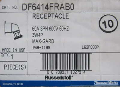 NEW THOMAS & BETTS DF6414FRAB0 RECEPTACLE 60A 3PH 600V