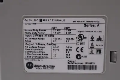 NEW ALLEN BRADLEY 20DB9P6A0EYNANAUE SER. A POWERFLEX 700S DRIVE 3 HP STOCK 4058