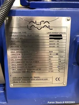 USED ALFA LAVAL LAPX 404SGP-31G/CG