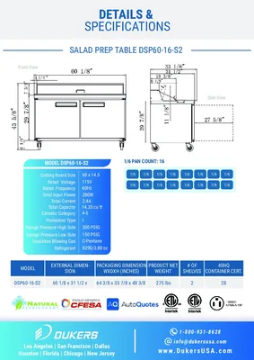 New | in-Stock Dukers New Dukers DSP60-16-S2 2-Door Commercial Food Prep Table Refrigerated in Stainless Steel Food Prep Tables Illinois US | Falcon Restaurant Supply #1376296