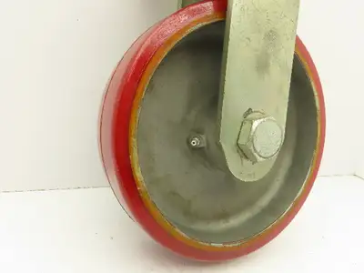 10"x 3" Red Polyurethane Aluminum Caster Wheel on Rigid Steel Plate
