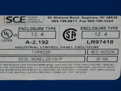 SCE SCE-36XEL2510LP Electrical Enclosure 36x25x10" Control Panel JIC Backplate