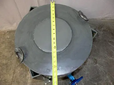 USED HEAVY DUTY 210 KG CONE BOTTOM TRANSFER TANK W/ WARREN 3" KNIFE GATE VALVE