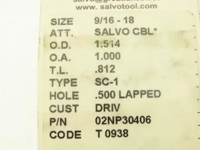 Salvo Tool SC-1 CBL  9/16-18 UNF Thread Roll Roller Die Head  Set of 2