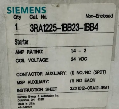 NEW SEALED SIEMENS 3RA1225-1BB23-1BB4 STARTER 1.4-2A 24VDC 3RA12251BB231BB4