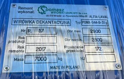 Alfa-Laval PONX 944B-31G decanter centrifuge, 316SS.