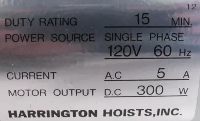 NEW HARRINGTON ED125DA-6 ELECTRIC HOIST 125LB 6FT LIFT 115V