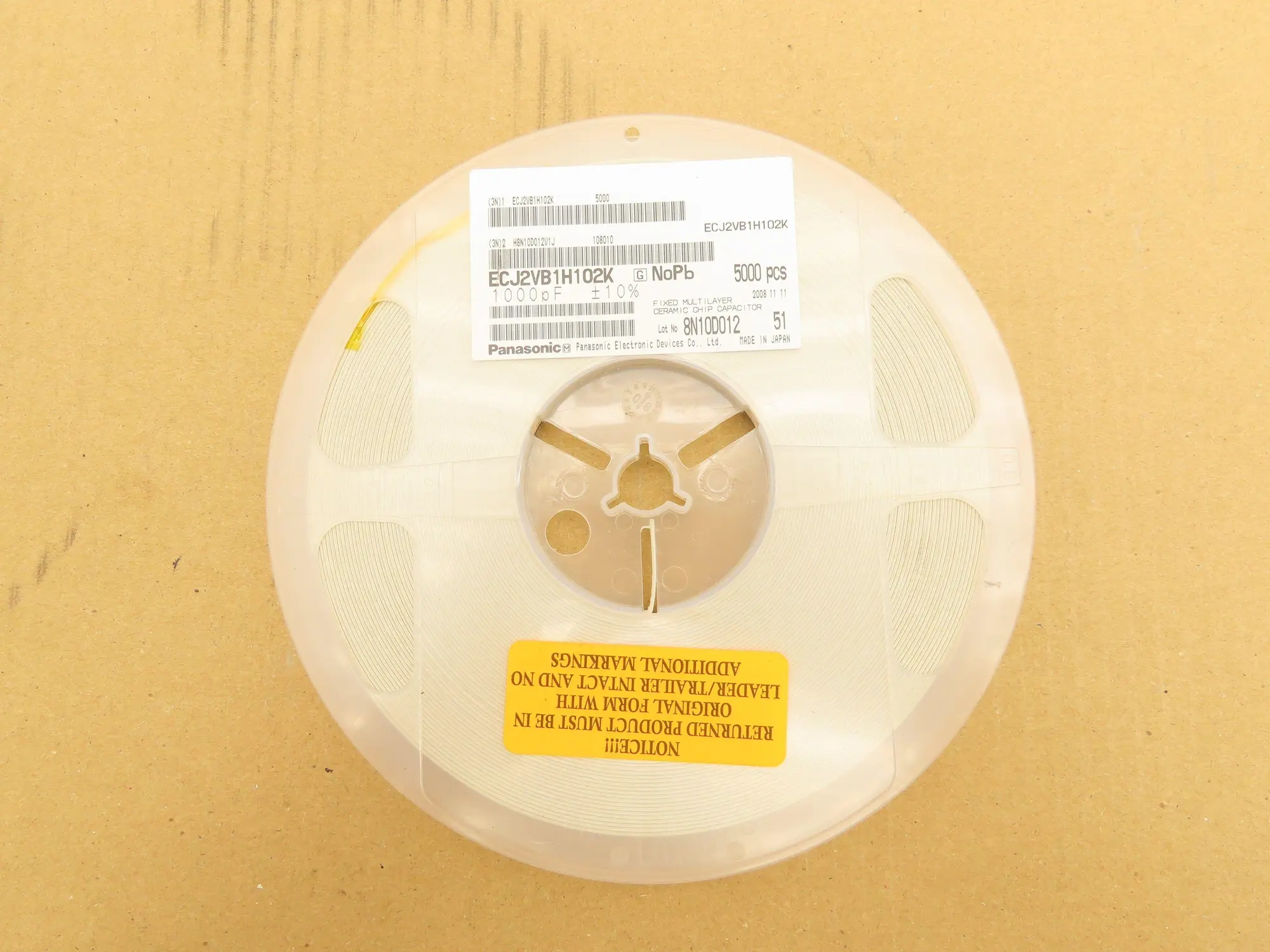 Panasonic ECJ2VB1H102K Fixed Multilayer Ceramic Capacitor 1000pF Lot of 5000